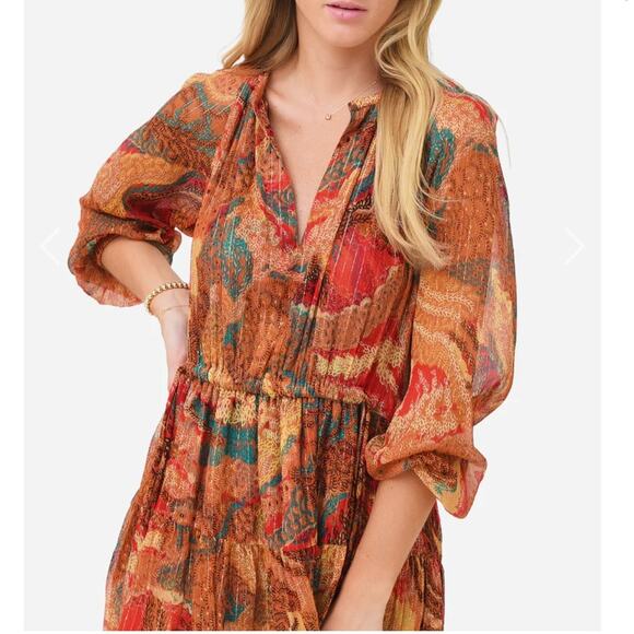 ALC Long Sleeve Silk Mini Dress V Neck Cinched Waist - Picture 4 of 9